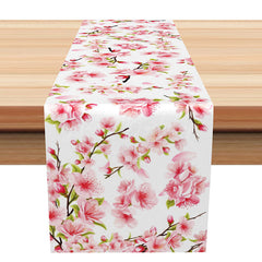 Lofaris Blooming Peach Blossom Spring Table Runner Pink and White Chinese Floral Elegant Dining Kitchen Decor