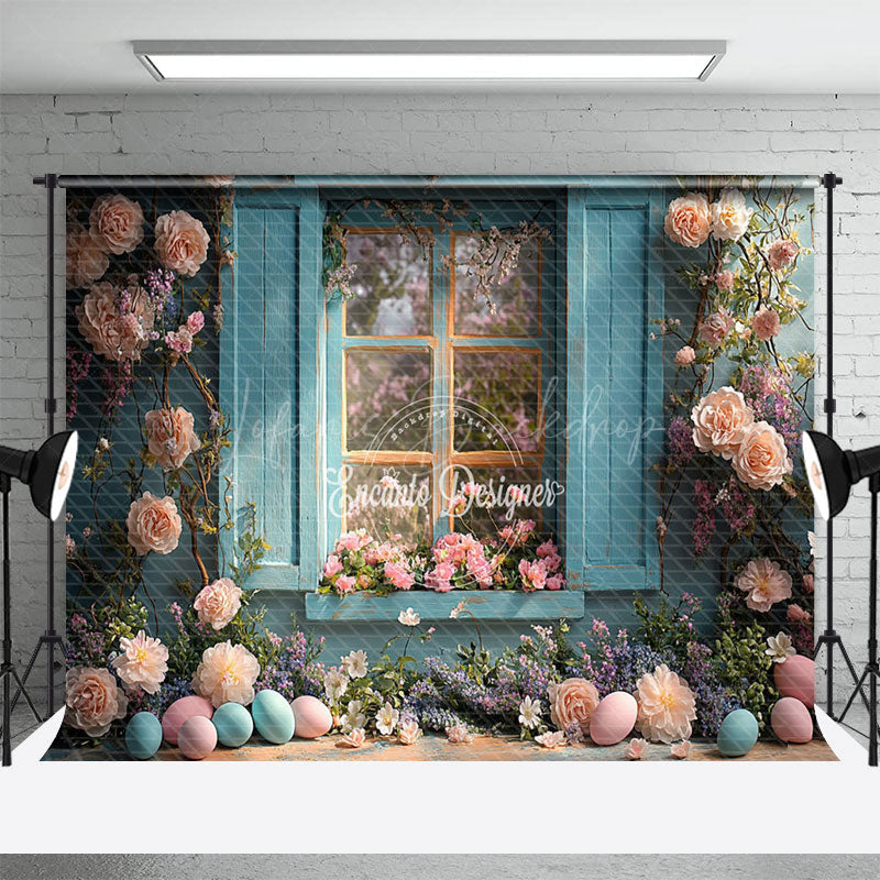 Lofaris Blooming Rose Blue Window Color Eggs Easter Backdrop