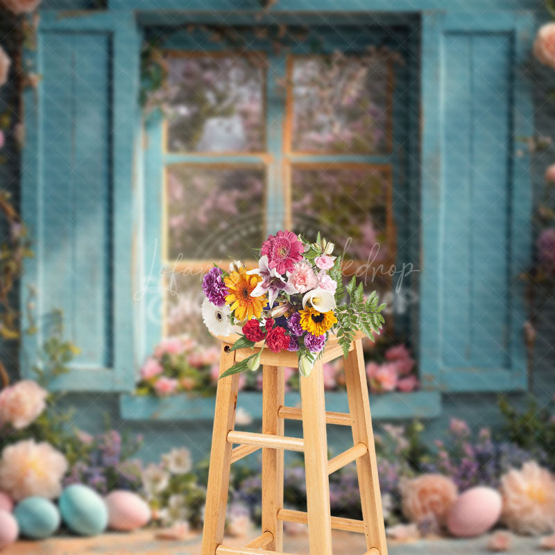 Lofaris Blooming Rose Blue Window Color Eggs Easter Backdrop