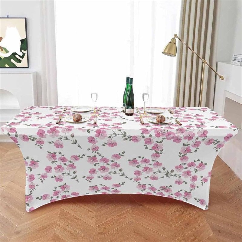 Lofaris Blossom Pink Flower Leaves Spring Stretch Table Cover