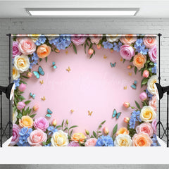 Lofaris Blossom Rose Flower Butterfly Pink Wall Photo Backdrop