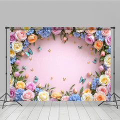 Lofaris Blossom Rose Flower Butterfly Pink Wall Photo Backdrop