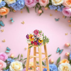 Lofaris Blossom Rose Flower Butterfly Pink Wall Photo Backdrop