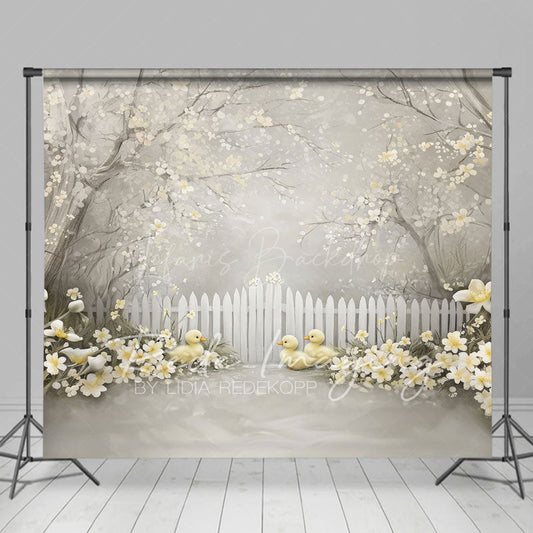 Lofaris Blossom Sand Ducklings Fence Spring Photo Backdrop