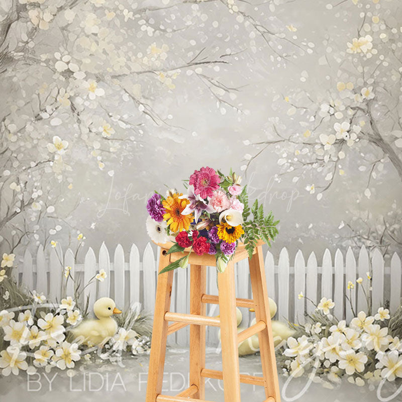 Lofaris Blossom Sand Ducklings Fence Spring Photo Backdrop
