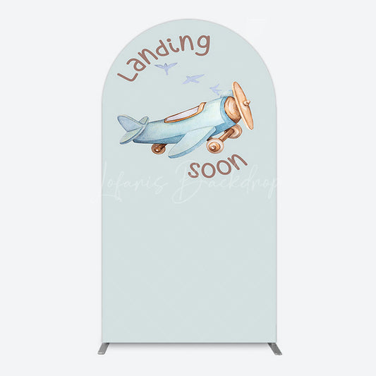 Lofaris Blue Airplane Landing Soon Baby Shower Arch Backdrop