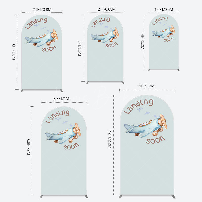 Lofaris Blue Airplane Landing Soon Baby Shower Arch Backdrop