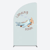 Lofaris Blue Airplane Landing Soon Baby Shower Half Moon Arch Backdrop