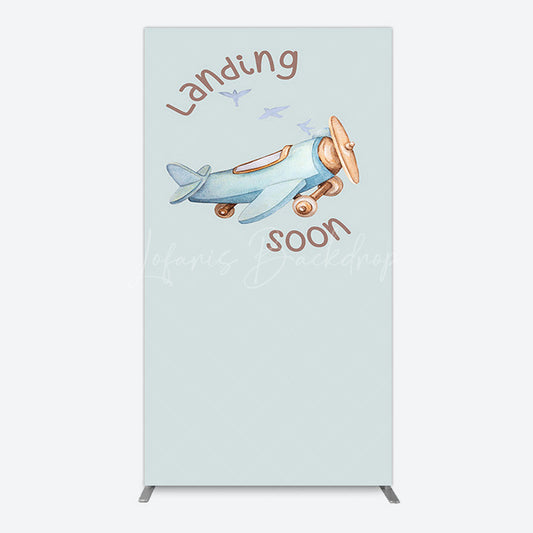 Lofaris Blue Airplane Landing Soon Baby Shower Rectangle Backdrop