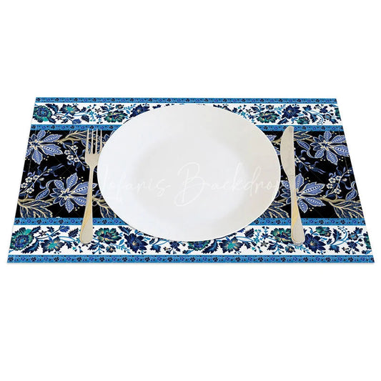 Lofaris Blue and Black Floral Stripe Set of 4 Placemats Vintage Flower Pattern Elegant Dining Table Mats