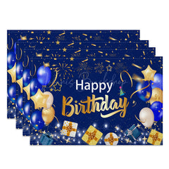 Lofaris Blue And Gold Balloon Birthday Set of 4 Placemats