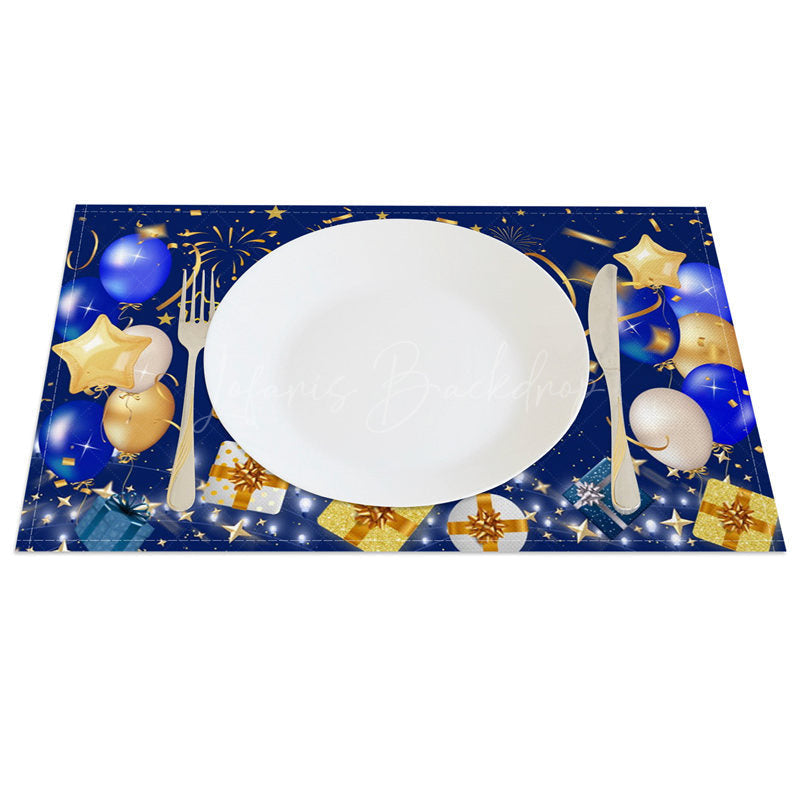 Lofaris Blue And Gold Balloon Birthday Set of 4 Placemats