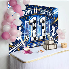 Lofaris Blue and Gold Soccer Happy 11th Birthday Backdrop Boys Sports Theme Born to Score Football Party Decor