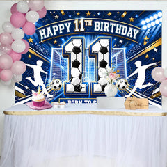 Lofaris Blue and Gold Soccer Happy 11th Birthday Backdrop Boys Sports Theme Born to Score Football Party Decor