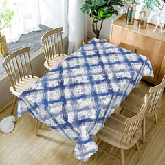 Lofaris Blue and Grey Graffiti Grid Rectangle Tablecloth for Abstract Modern Urban Art Dining Decor