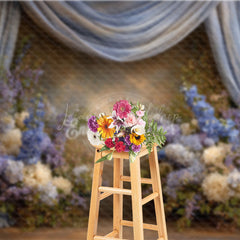 Lofaris Blue and Purple Floral Photography Backdrop with Drapes Hydrangea Lilac Elegant Maternity or Wedding