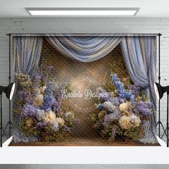 Lofaris Blue and Purple Floral Photography Backdrop with Drapes Hydrangea Lilac Elegant Maternity or Wedding
