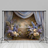Lofaris Blue and Purple Floral Photography Backdrop with Drapes Hydrangea Lilac Elegant Maternity or Wedding