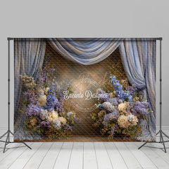 Lofaris Blue and Purple Floral Photography Backdrop with Drapes Hydrangea Lilac Elegant Maternity or Wedding