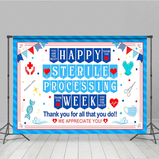 Lofaris Blue and Red Happy Sterile Processing Week Holiday Backdrop Medical Healthcare Appreciation Event Decor