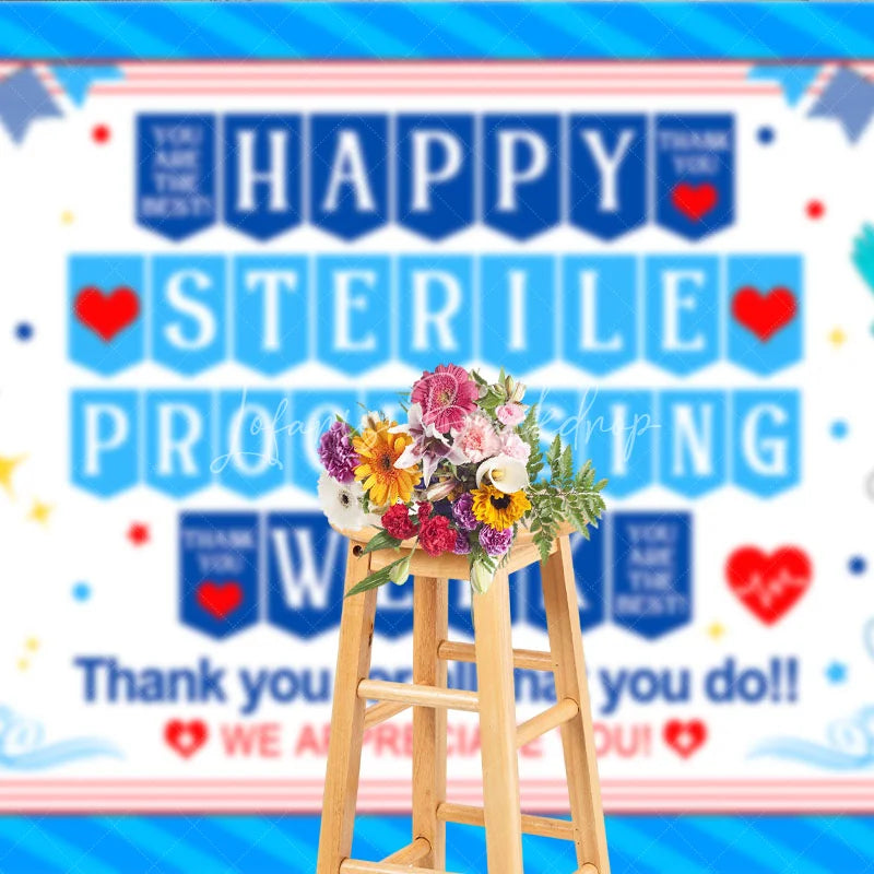 Lofaris Blue and Red Happy Sterile Processing Week Holiday Backdrop Medical Healthcare Appreciation Event Decor
