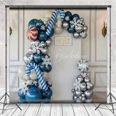 Lofaris Blue and Silver Balloon Arch Backdrop Candy Cane Snowflake Background Winter Wonderland Christmas Party Decoration