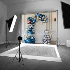 Lofaris Blue and Silver Balloon Arch Backdrop Candy Cane Snowflake Background Winter Wonderland Christmas Party Decoration