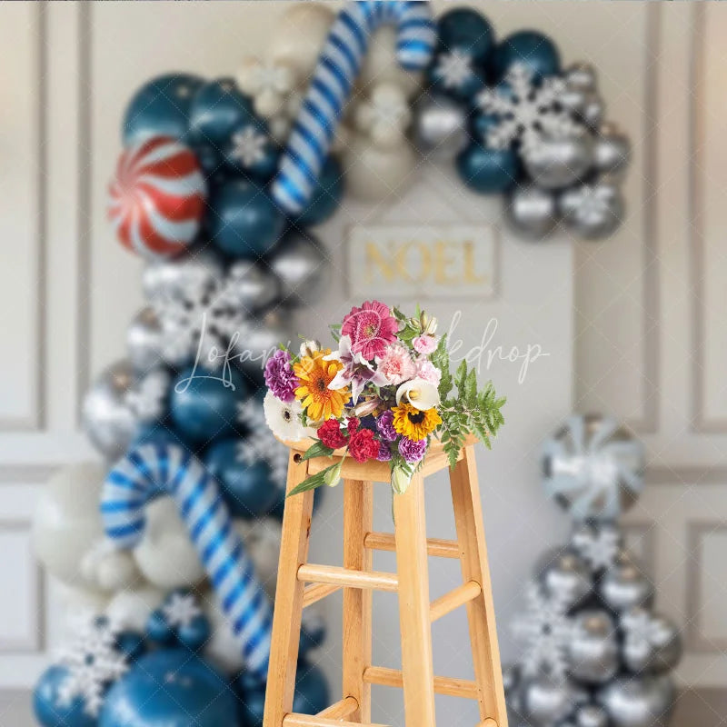 Lofaris Blue and Silver Balloon Arch Backdrop Candy Cane Snowflake Background Winter Wonderland Christmas Party Decoration