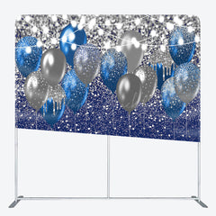 Lofaris Blue and Silver Balloons Square Tension Backdrop Glitter Birthday or Graduation Party Elegant Celebration Decor