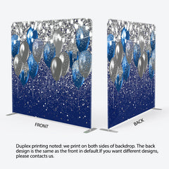 Lofaris Blue and Silver Balloons Square Tension Backdrop Glitter Birthday or Graduation Party Elegant Celebration Decor