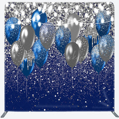 Lofaris Blue and Silver Balloons Square Tension Backdrop Glitter Birthday or Graduation Party Elegant Celebration Decor