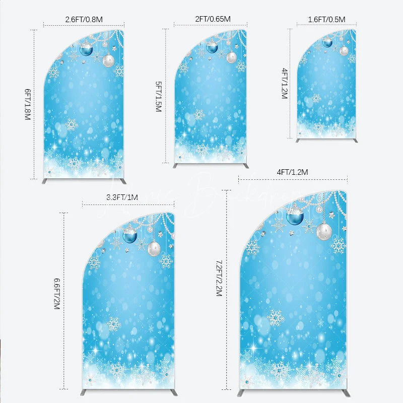 Lofaris Blue and Silver Glitter Half Moon Arch Backdrop Sparkling Snowflakes Ornaments for Winter Holiday Celebration