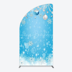 Lofaris Blue and Silver Glitter Half Moon Arch Backdrop Sparkling Snowflakes Ornaments for Winter Holiday Celebration