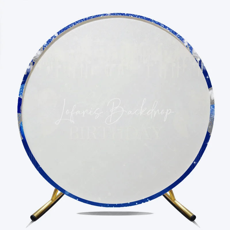 Lofaris Blue and Silver Happy Birthday Round Backdrop Balloon Glitter Drip Party