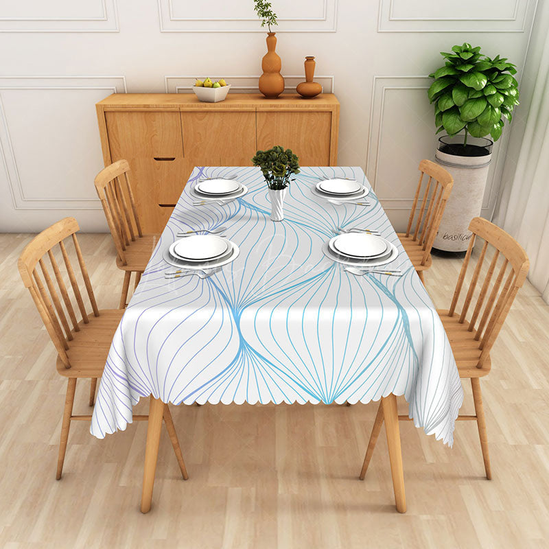 Lofaris Blue And White Arc Stripes Modern Rectangle Tablecloth