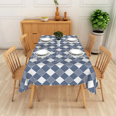 Lofaris Blue and White Checkered Geometric Pattern Rectangle Tablecloth Modern Dining Room Kitchen Decor Washable Table Cover
