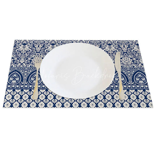 Lofaris Blue and White Damask Set of 4 Placemats Vintage Floral Pattern Classic Dining Table Mats Decor