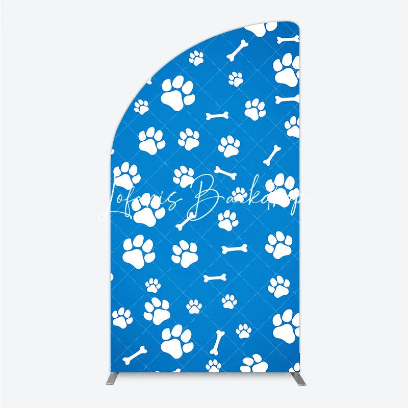 Lofaris Blue and White Dog Paw Prints Bones Half Moon Arch Backdrop Pet Theme Birthday Party Decor