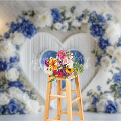 Lofaris Blue and White Floral Heart Arch Photography Backdrop Elegant Wedding Ceremony Valentine’s Day Photo Background
