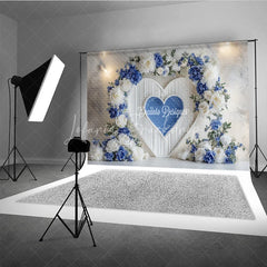 Lofaris Blue and White Floral Heart Arch Photography Backdrop Elegant Wedding Ceremony Valentine’s Day Photo Background