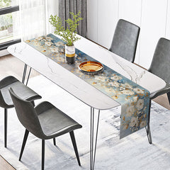 Lofaris Blue and White Floral Table Runner in an Oil Painting Style Classic Chinoiserie Kitchen or Dining Room Decor