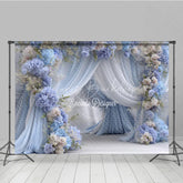 Lofaris Blue and White Floral Wedding Backdrop Sheer Drapes Arch Hydrangea Rose Photo Background for Bridal Shower