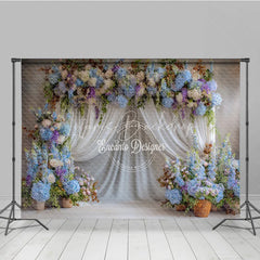 Lofaris Blue and White Floral Wedding Backdrop Sheer Curtains Arch Hydrangea Photo Background for Bridal Shower