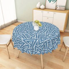 Lofaris Blue and White Geometric Triangle Round Tablecloth Modern Abstract Style Dining Decor