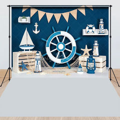 Lofaris Blue and White Nautical Ship Wheel Sailboat Combo Set Backdrop Ocean Adventure Baby Shower Birthday Party