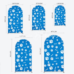 Lofaris Blue and White Paw Print Bone Pattern Round Top Arch Backdrop Adorable Pet Themed Party Decor
