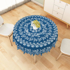 Lofaris Blue and White Rose Mandala Round Tablecloth Mediterranean Style Floral Table Cover for Party