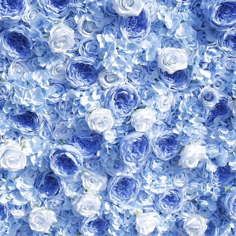 Lofaris Blue and White Roses Hydrangeas Artificial Flower Wall Elegant Wedding Baby Shower Party Decor