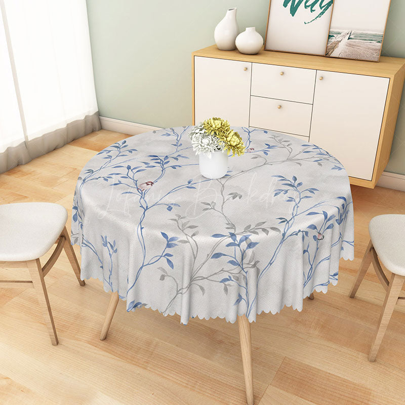Lofaris Blue and White Round Tablecloth with Floral Bird Pattern for French Country Chinoiserie Decor