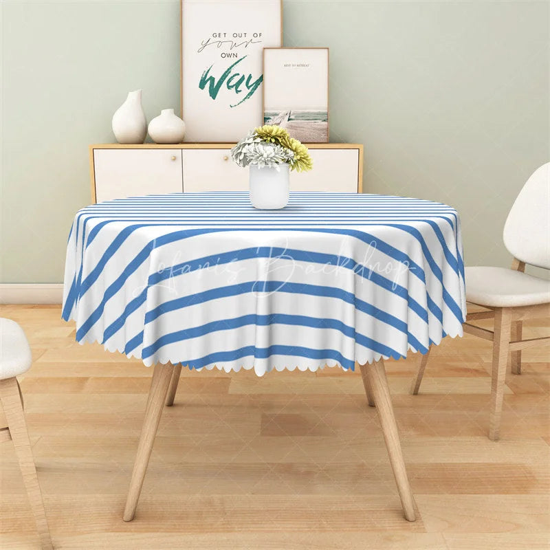 Lofaris Blue and White Striped Round Tablecloth Classic Nautical Pattern Table Cover for Outdoor Picnic
